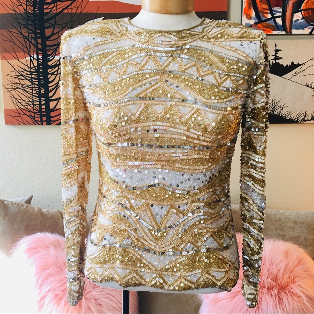 VTG BlackTie Oleg Cassini gold/silver sequined top